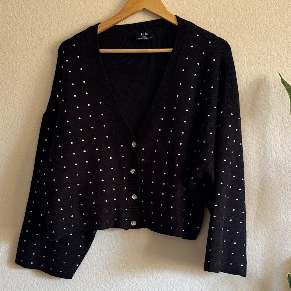 Dressed in LALA Black Sweater with White Dots